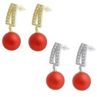 Brass Drop Earring with Plastic Pearl plated micro pave cubic zirconia & for woman 30mm Sold By Pair