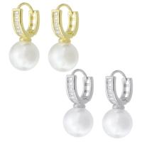 Cubic Zirconia Micro Pave Brass Earring, with Plastic Pearl, plated, micro pave cubic zirconia & for woman, more colors for choice, 12x26x12mm, Sold By Pair