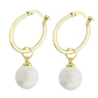 Messing Spring hoop oorbellen, met Plastic Pearl, gold plated, voor vrouw, 40mm, Verkocht door pair