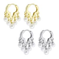 Messing Spring hoop oorbellen, met Plastic Pearl, plated, voor vrouw, meer kleuren voor de keuze, 22mm, Verkocht door pair