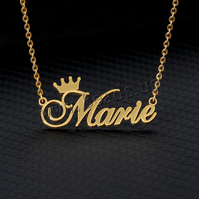 304 Stainless Steel Necklace with 1.97inch extender chain Vacuum Ion Plating Each custom text must be less than 10 letters & fashion jewelry & Unisex golden Length Approx 17.72 Inch Sold By PC