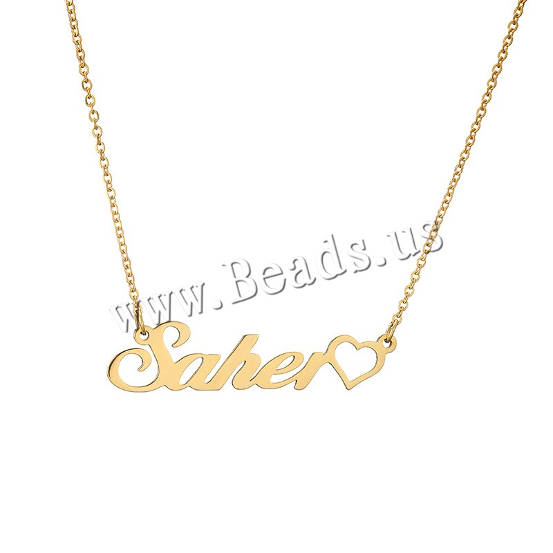 304 Stainless Steel Necklace with 1.97inch extender chain Vacuum Ion Plating Each custom text must be less than 10 letters & fashion jewelry & for woman golden Length Approx 17.72 Inch Sold By PC
