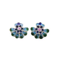 Cloisonne Stud Earring with Brass Flower for woman 13mm Sold By Pair