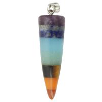 Gemstone Pendants Jewelry, with Brass, Conical, silver color plated, DIY, mixed colors, 14x47.50x14mm, Hole:Approx 4mm, Sold By PC