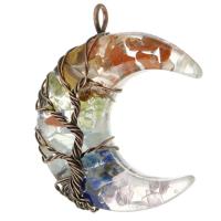 Gemstone Pendants Jewelry, Resin, with brass wire & Gemstone, Moon, antique bronze color plated, DIY, mixed colors, 38x47.50x16mm, Hole:Approx 4mm, Sold By PC