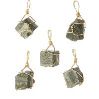 Gemstone Pendants Jewelry Golden Pyrite with brass wire gold color plated DIY Sold By PC