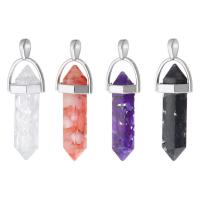 Gemstone Pendants Jewelry Resin with Gemstone & Brass Conical silver color plated DIY Approx 3mm Sold By PC