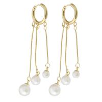 Fashion Fringe Earrings 304 Stainless Steel with Plastic Pearl Vacuum Ion Plating fashion jewelry & for woman golden 71mm Sold By Pair