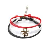 Fashion Create Wax Cord Bracelets with Zinc Alloy antique bronze color plated Adjustable & three pieces & fashion jewelry mixed colors 23mm Length 19 cm Sold By Set