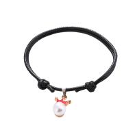 Fashion Create Wax Cord Bracelets with Plastic Pearl & Zinc Alloy gold color plated Adjustable & fashion jewelry & for woman & enamel Length 16-25 cm Sold By PC