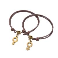 Quelques Bracelet à et Bangle, corde de cire, avec alliage de zinc, Plaqué de couleur de bronze antique, 2 pièces & Réglable & bijoux de mode, couleur de café, 12x22mm, Longueur 16-25 cm, Vendu par paire