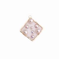 Plastic Pendants Zinc Alloy with Plastic Pearl gold color plated DIY & enamel & with rhinestone nickel lead & cadmium free Sold By PC
