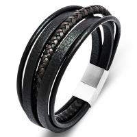 Bracelets cordon PU, cuir PU, avec acier inoxydable 316L, poli, bijoux de mode & multicouche & longueur différente pour le choix & pour homme, plus de couleurs à choisir, Vendu par PC