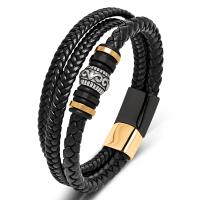 PU Leather Cord Bracelets with 316L Stainless Steel plated three layers & fashion jewelry & Unisex Sold By PC