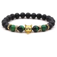 Gemstone Bracelets Brass with Lava & Tiger Eye Unisex & micro pave cubic zirconia 190mm Sold By PC