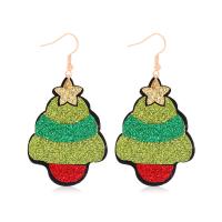 Boucles d'oreilles de Noël, tissu, avec alliage de zinc, arbre de noël, styles différents pour le choix & pour femme, plus de couleurs à choisir, 38.30x43.50mm, Vendu par paire