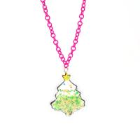 Рождество ожерелья, цинковый сплав, с пластик, Рождественская елка, для детей & Рождественские украшения, розовый, 28.10x34.50mm, длина:Приблизительно 17.7 дюймовый, продается PC