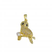 Cubic Zirconia Micro Pave Brass Pendant, Owl, gold color plated, different styles for choice & micro pave cubic zirconia & for woman & with plastic pearl, 32x18mm, Sold By PC