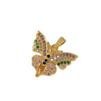 Cubic Zirconia Micro Pave Brass Pendant Butterfly gold color plated & micro pave cubic zirconia & for woman multi-colored Length Approx 17.7 Inch Sold By PC
