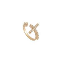Cubique anneau en laiton Circonia Micro Pave, croix, Placage de couleur d'or, Réglable & pavé de micro zircon & pour femme, Vendu par PC