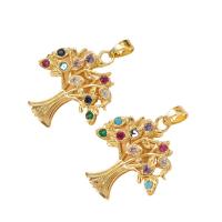 Cubic Zirconia Micro Pave Brass Pendant Tree gold color plated micro pave cubic zirconia & hollow multi-colored Sold By PC