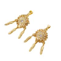 Cubic Zirconia Micro Pave Brass Pendant, Dream Catcher, gold color plated, micro pave cubic zirconia, gold, 30x15mm, Sold By PC