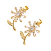 Cubic Zirconia Micro Pave Brass Pendant, Flower, gold color plated, micro pave cubic zirconia, gold, 25x13mm, Sold By PC