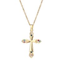 Cubic Zircon Micro Pave Brass Necklace, Cross, real gold plated, micro pave cubic zirconia & for woman, more colors for choice, 21x31mm, Length:Approx 17.7 Inch, Sold By PC