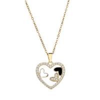 Cubic Zircon Micro Pave Brass Necklace, Heart, real gold plated, micro pave cubic zirconia & for woman & enamel & hollow, more colors for choice, 23x18mm, Length:Approx 17.7 Inch, Sold By PC