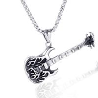 Stainless Steel Pendants, 304 Stainless Steel, Guitar, DIY & for man & blacken, original color, 21x57mm, Sold By PC