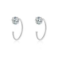 925 Sterling Silver Stud Earrings & micro pave cubic zirconia & for woman silver color Sold By Pair