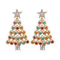 Christmas Earrings, Tibetan Style, Christmas Tree, Christmas Design & fashion jewelry & for woman & with rhinestone, nickel, lead & cadmium free, 51x29mm, Sold By Pair