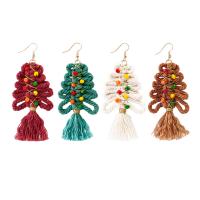 Christmas Earrings, Tibetan Style, with Cotton Thread & Crystal, Christmas Tree, Christmas Design & fashion jewelry & for woman, more colors for choice, nickel, lead & cadmium free, 90x38mm, Sold By Pair