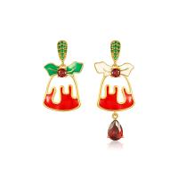 Christmas Earrings Zinc Alloy Christmas Bell gold color plated Christmas Design & fashion jewelry & for woman & enamel & with rhinestone nickel lead & cadmium free Sold By Pair