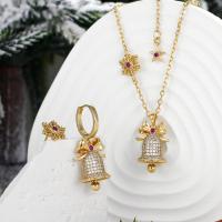 Tibetan Style Jewelry Sets, earring & necklace, with 1.97inch extender chain, Christmas Bell, gold color plated, 2 pieces & Christmas Design & fashion jewelry & for woman & with rhinestone, nickel, lead & cadmium free, 36x14mm, Length:Approx 17.72 Inch, Sold By Set