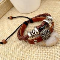Tibetan Style Bracelet, with cowhide cord & leather cord, handmade, Double Layer & fashion jewelry & Unisex, more colors for choice, nickel, lead & cadmium free, Length:Approx 6.69 Inch, Sold By PC