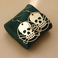 Tibetan Style Drop Earrings, Skull, gold color plated, fashion jewelry & for woman, golden, 60mm, Sold By Pair