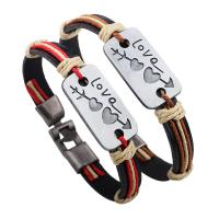 Cowhide Bracelet, with Wax Cord & Tibetan Style, plated, fashion jewelry & Unisex, more colors for choice, 60x60mm, Sold By PC