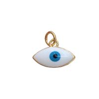 Evil Eye Pendants, Brass, gold color plated, Unisex & enamel, white, nickel, lead & cadmium free, 14x10mm, 10PCs/Bag, Sold By Bag