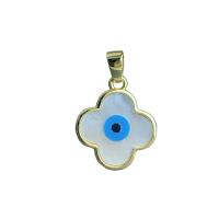 Evil Eye Pendants White Shell with Brass Four Leaf Clover gold color plated evil eye pattern & for woman white 16.30mm Sold By PC