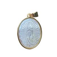 Natural White Shell Pendants with Brass Oval gold color plated for woman white Sold By PC