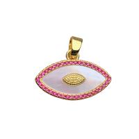 Cubic Zirconia Micro Pave Brass Pendant, with White Shell, Horse Eye, gold color plated, micro pave cubic zirconia & for woman, more colors for choice, nickel, lead & cadmium free, 21.40x11.50mm, Sold By PC