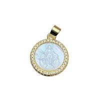 Cubic Zirconia Micro Pave Brass Pendant, White Shell, with Brass, Flat Round, gold color plated, micro pave cubic zirconia & for woman, white, 15.60mm, Sold By PC