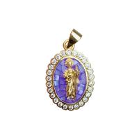 Cubic Zirconia Micro Pave Brass Pendant, with Shell, Oval, gold color plated, micro pave cubic zirconia & for woman, more colors for choice, nickel, lead & cadmium free, 15.70x23mm, Sold By PC
