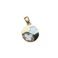 Brass Jewelry Pendants, with White Shell, Flat Round, gold color plated, different designs for choice & for woman, more colors for choice, nickel, lead & cadmium free, 14mm, Sold By PC
