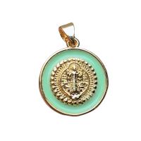 Brass Jewelry Pendants, Flat Round, gold color plated, for woman & enamel, more colors for choice, nickel, lead & cadmium free, 15.70mm, Sold By PC