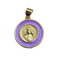 Brass Jewelry Pendants Flat Round gold color plated for woman & enamel nickel lead & cadmium free 15.70mm Sold By PC