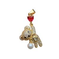 Cubic Zirconia Micro Pave Brass Pendant, with Plastic Pearl, Bear, gold color plated, Unisex & different styles for choice & micro pave cubic zirconia & hollow, more colors for choice, nickel, lead & cadmium free, Sold By PC