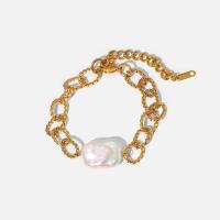Freshwater Cultured Pearl Bracelet, 304 Stainless Steel, with Freshwater Pearl, with 1.97inch extender chain, 18K gold plated, fashion jewelry & for woman, golden, Sold Per Approx 7.09 Inch Strand
