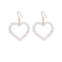 Zinc Alloy Drop Earrings with Plastic Pearl Heart gold color plated fashion jewelry & for woman & hollow golden nickel lead & cadmium free Sold By Pair